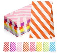 HYTROVE 80 Sachets de Popcorn en Papier Kraft Coloré, Paquet Présents Solides Bord Plat, Design Rayé Mignon pour Décoration de Fête, Format 9x6x18 Cm