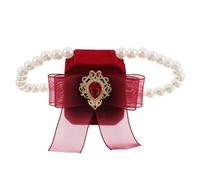 HYTROVE Boîte à Bagues pour Collier d'animal de Compagnie Rouge Perles Simulées, Légère et Élastique, Accessoire Élégant pour Cérémonie de Mariage