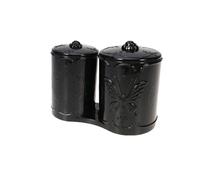 HYTROVE Boîte de Rangement pour Coton avec Couvercle, Organisateur Multi-Usage en PS Noir, Deux Compartiments, Style Vintage pour Salle de Bain Cuisine