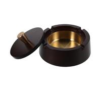 HYTROVE Cendrier à Revêtement Métallique et Bois, Coupe-Vent Couvercle, Cendrier Rond pour Intérieur et Extérieur, Adapté Bureau, Maison et Fêtes