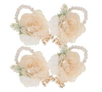 HYTROVE Corsages de Poignet pour Mariage en Plastique et Satin Blanc, Lot de 4, Accessoires Élégants pour Demoiselles d'Honneur et Soirées, Faciles à Assortir et Visuellement Attrayants