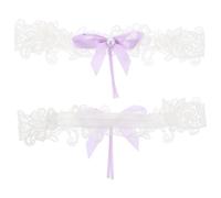 HYTROVE Ensemble Porte-jarretelles Confortables en Dentelle avec Nœud et Fausses Perles, Jarretières Extensibles Ajustables 2 Pièces pour Mariée Lors D'occasions Spéciales