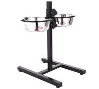 HYTROVE Gamelle pour Chien et Chat en Acier Inoxydable Noir, Hauteur Réglable Design Pliable, Base Stable à Quatre Pieds, Set de 2 Bols Profonds Alimentation Confortable