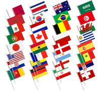 HYTROVE Lot de 32 Petits Drapeaux Nationaux en Polyester Résistants Coupe du Monde, Drapeaux D'événement Sportif sur Bâton pour Décoration Extérieure et Jeux Sportifs