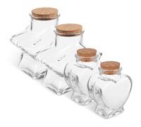 HYTROVE Lot de 4 Bocaux en Verre pour Rangement Créatif, 2 Petits Pots Cœur et 2 Pots Étoiles Moyens Bouchons en Liège, pour Conserver Dragées et Bonbons