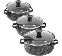 HYTROVE Set de Marmites Bouillantes en Émail avec Double Poignées et Fond Plat, Facile à Nettoyer, Cuisine et Petits Rassemblements, 1 Set Noir