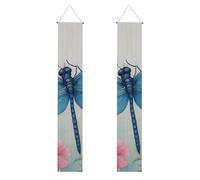 HYTTER Bannière de porche imprimée fleur rose et libellule bleue - Robuste, durable, lavable et réutilisable, décoration de remise de diplôme pour fêtes, cérémonies, portes d'entrée