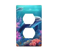 HYTTER Beau monde sous-marin dauphins corail impression double panneau mural prise électrique plaque de couverture incassable décoration durable 11,4 x 7 cm