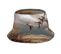 HYTTER Chapeau bob pour adulte imprimé canard sauvage chasseur volant : léger, respirant et pliable, adapté pour les activités de plein air, noir, Noir , taille unique