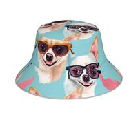 HYTTER Chapeau bob réfléchissant imprimé lunettes chien chihuahua rester élégant et protégé pour activités de plein air unisexe