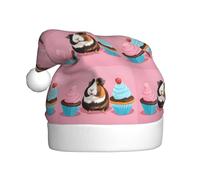 HYTTER Chapeau de Noël imprimé cochons d'Inde et cupcakes pour adulte, bord doux et moelleux, léger et confortable