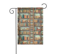 HYTTER Étagères amusantes pour livres et échelle - Impression drapeau de jardin - Décoration de cour - 30,5 x 45,7 cm - Pour jardin, terrasse, balcon