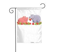 HYTTER Hippopotame cueillant des fraises - Drapeau de jardin - Décoration de cour - 30,5 x 45,7 cm - Pour jardin, terrasse, balcon
