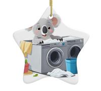 HYTTER Koala Doing Laundry Tableau de Noël en céramique avec pendentif en forme d'étoile facile à accrocher, très approprié pour décorer les arbres de Noël