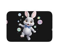 HYTTER Little Gray Rabbit Chasing Bubbles Tapis de sol en velours avec bordure en cristal imprimé pour chambre à coucher, salon, dortoir, décoration de la maison