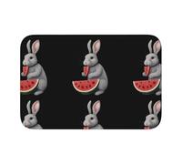 HYTTER Little Gray Rabbit Eats Watermelon Imprimé Crystal Velvet Lock Edge Tapis de sol pour chambre à coucher, salon, dortoir, décoration de la maison