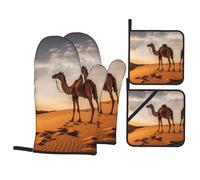 HYTTER Lone Camel Ensemble de gants de cuisine et maniques isolés, épais, durables et anti-brûlure