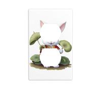 HYTTER Parapluie feuille de lotus petit lapin blanc imprimé panneau mural double prise électrique plaque de couverture incassable décoration durable 11,4 x 7 cm