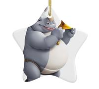 HYTTER Pendentif en forme d'étoile en céramique avec motif rhinocéros tenant une petite cloche, facile à accrocher, très approprié pour décorer les arbres de Noël