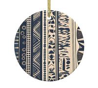 HYTTER Pendentif rond en céramique avec impression d'illustration des peuples africains - 7,4 cm équipé d'une corde métallique dorée durable pour l'accrocher facilement aux arbres de Noël