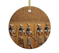 HYTTER Pendentif rond en céramique avec impression hiéroglyphes égyptiens - 7,4 cm équipé d'un câble métallique doré durable pour l'accrocher facilement aux arbres de Noël