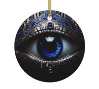 HYTTER Pendentif rond en céramique avec impression mauvais œil - 7,4 cm équipé d'un câble métallique doré durable pour l'accrocher facilement aux arbres de Noël