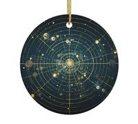 HYTTER Pendentif rond en céramique avec impression zodiaque constellation spatiale - 7,4 cm équipé d'un câble métallique doré durable pour l'accrocher facilement aux arbres de Noël