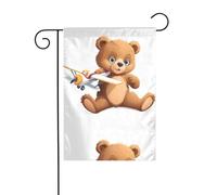 HYTTER Petit ours tenant un modèle d'avion imprimé drapeau de jardin décoration cour 30,5 x 45,7 cm pour jardin, terrasse, balcon