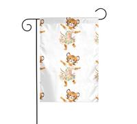 HYTTER Petit tigre dansant dans une robe florale - Drapeau de jardin - Décoration de cour - 30,5 x 45,7 cm - Pour jardin, terrasse, balcon