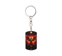 HYTTER Porte-clés rectangulaire en métal robuste pour homme et femme Motif phénix orange et rouge, blanc, taille unique