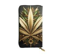 HYTTER Portefeuille en cuir - Portefeuille élégant et durable pour femme avec plusieurs compartiments et fermeture éclair Motif cannabis doré, noir, taille unique, Noir , Taille unique