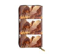 HYTTER Portefeuille en cuir - Portefeuille élégant et durable pour femme avec plusieurs compartiments et fermeture éclair, motif camel dans le désert, noir, taille unique, Noir , Taille unique