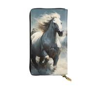 HYTTER Portefeuille en cuir - Portefeuille élégant et durable pour femme avec plusieurs compartiments et fermeture éclair Motif chevaux courant sauvage dans la rivière, noir, taille unique, Noir ,