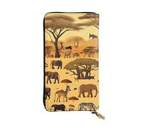 HYTTER Portefeuille en cuir - Portefeuille élégant et durable pour femme avec plusieurs compartiments et fermeture éclair Motif animaux de prairie africaine, noir, taille unique, Noir , Taille unique