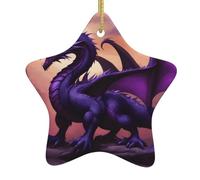 HYTTER Purple and Wirte Décoration de Noël en céramique Motif dragons en forme d'étoile Facile à accrocher Idéal pour décorer les arbres de Noël