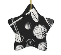 HYTTER Tableau de golf noir et blanc en céramique avec pendentif étoile de Noël, décoration facile à accrocher, très approprié pour la décoration des arbres de Noël