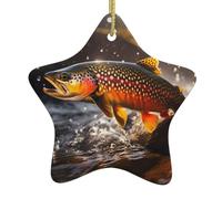 HYTTER Tableau de Noël en céramique avec pendentif étoile de pêche à la truite de ruisseau facile à accrocher, très approprié pour décorer les arbres de Noël