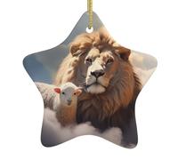 HYTTER Tableau de Noël en céramique avec un lion sur les nuages - Décoration de Noël en forme d'étoile - Facile à accrocher - Très approprié pour décorer les arbres de Noël