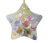 HYTTER Tableau fantaisie papillon fleur image de Noël en céramique pendentif étoile ornement facile à accrocher, très approprié pour décorer les arbres de Noël