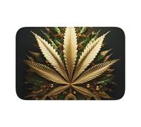 HYTTER Tapis de sol en velours avec motif cannabis doré imprimé cristal pour chambre à coucher, salon, dortoir, décoration de la maison