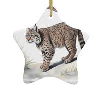 HYTTER Wild Bobcat Tableau de Noël en céramique avec pendentif en forme d'étoile facile à accrocher, très approprié pour décorer les arbres de Noël