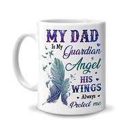 Hyturtle Tasse à café et thé en céramique blanche avec inscription « My Dad Is My Guardian Angel » - Cadeau commémoratif pour papa perdu, pères, beaux-pères au paradis, pour un anniversaire, des
