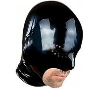 HYUARB Sexy Latex Tête Couverture Noir Latex TêteMasque Cagoule en Latex pour Le Jeu de rôle Party Club Wear, Fermeture éclair Ouverte (Noir, L)
