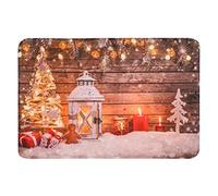 Hyuduo Poigle Bienvenue de Noël, Tapis de Sol Absorbant en Flanelle sans Glissement avec Motif de Vacances, pour la Maison de Cuisine du Bureau de Salle de Bain 40x60cm