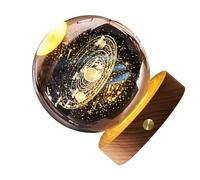 Hyuduo Veilleuse Boule de Cristal 3D, Lumière Douce avec Base en Bois, Décoration Spatiale Unique pour les Enfants et les Amateurs d'astronomie, Diamètre 8 Cm (Système solaire)