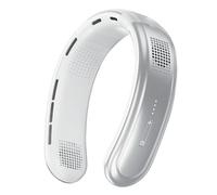 Hyuduo Ventilateur de Cou Portable Rechargeable par USB ABS Mains Libres Silencieux Vent Fort 5 Cœurs de Refroidissement Léger 21,2 Oz pour l'extérieur, les Voyages, le Bureau et la Maison (WHITE)