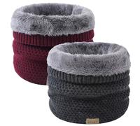 HYUET 2 Pack Cache-Cou Hiver Écharpe Circulaire Tricotée Tour de Cou Col Épaisse Cache Cou Doublée Tube Écharpe Polaire Doux Hommes Femmes Hive,Gris foncé+Blanc,taille unique