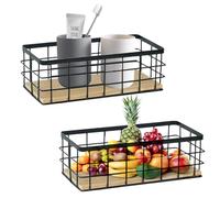 Hyuetrsa Lot de 2 petits paniers de rangement rectangulaires en fil métallique pour décoration de ferme pour maison, cuisine, salle de bain, noir