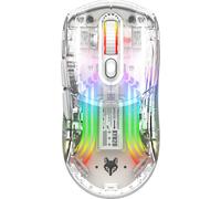 Hyun Silver Fox XYH20 souris transparente, connexion 3 modes (2,4 G+BT+USB), effet de lumière RGB, DPI 5 vitesses, bouton de sourdine, batterie lithium intégrée, blanc