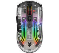 Hyun Silver Fox XYH20 souris transparente, connexion 3 modes (2,4 G + BT + USB), effet de lumière RVB, bouton de sourdine DPI 5 vitesses, batterie au lithium intégrée, noir